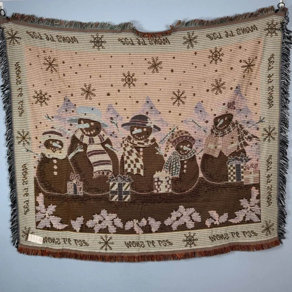 VTG Chatham Tapestry Throw Blanket Snowman Family Let It Snow‎ Christmas Holiday